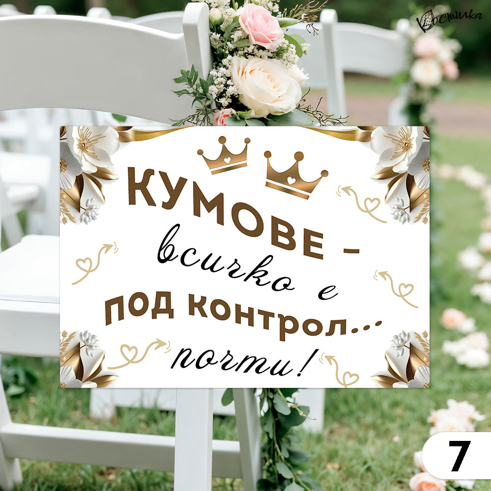 Забавни табели за сватба А4 – бяло и златисто